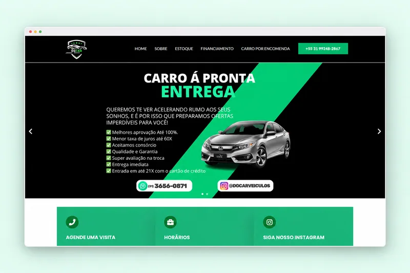 Site DGCar Veículos com catálogo e identidade em preto e verde
