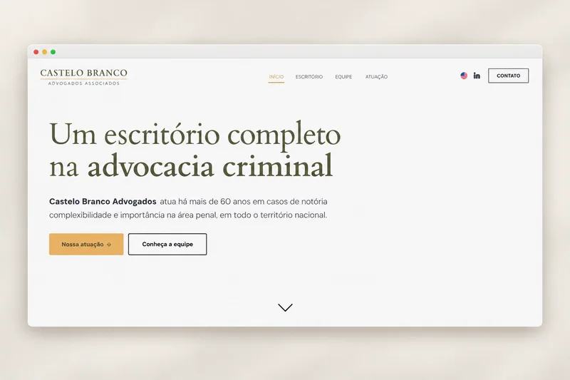 Site Castelo Branco Advogados com apresentação institucional do escritório